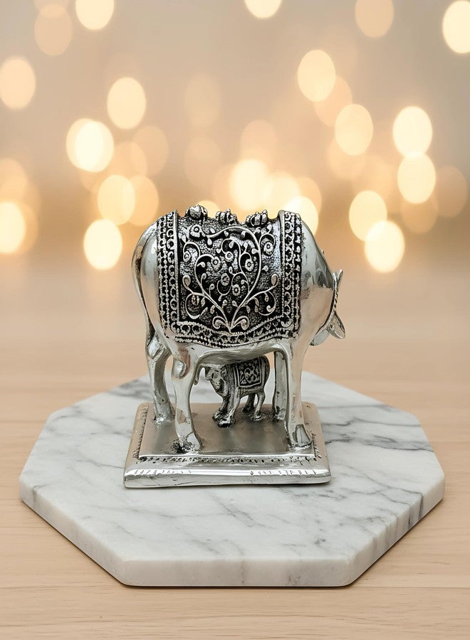 Dev Aastha 999 Pure Silver Plated Kamdhenu Cow Idol | 4 Inch Vastu Home Decor | Symbol of Prosperity & Abundance | Auspicious Religious Gift for Pooja Room & Mandir - Image 3